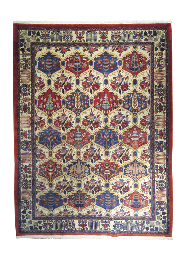 A18759 Persian Rug Bakhtiari Handmade Area Tribal 7'4'' x 9'6'' -7x10- Whites Beige Red Garden Design