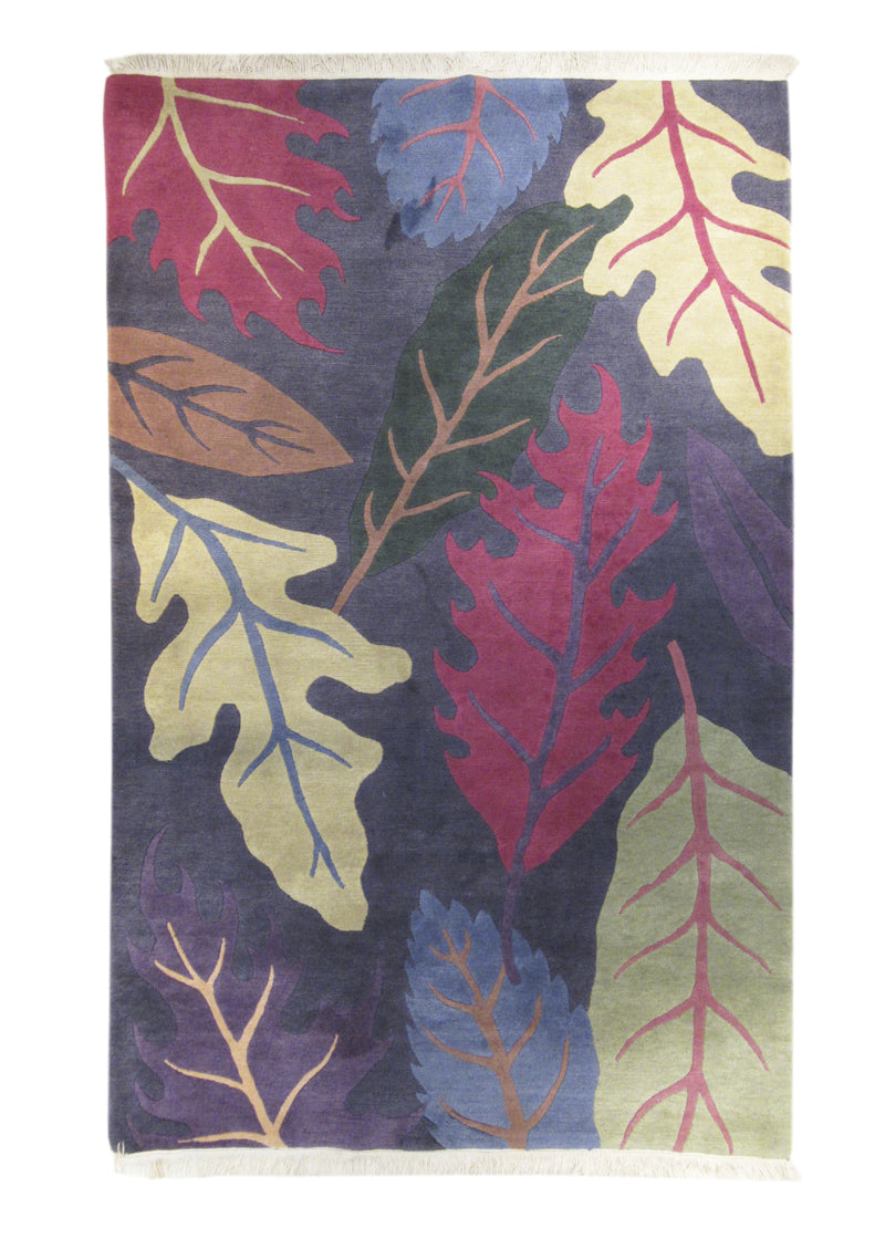 A18835 Oriental Rug Tibetan Handmade Area Modern 4'12'' x 8'0'' -5x8- Purple Multi-color Floral Pictorial Design