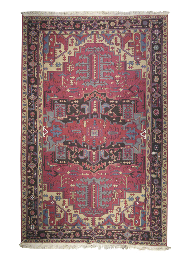 A18868 Oriental Rug Indian Handmade Area Transitional 5'5'' x 8'3'' -5x8- Red Geometric Design