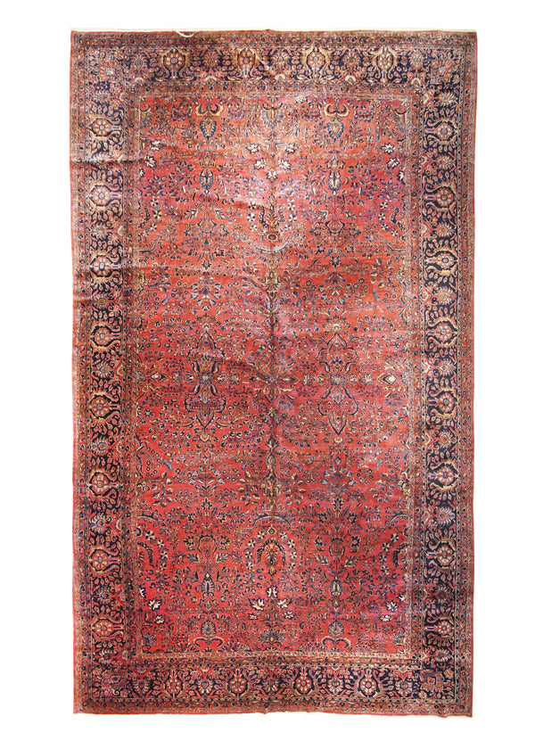 A19128 Persian Rug Mohajeran Sarouk Handmade Area Traditional Antique 11'11'' x 20'2'' -12x20- Red Blue Floral Design