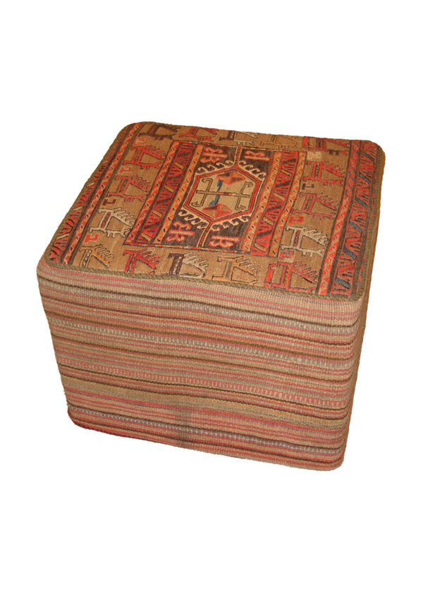 A19187 Persian Rug Azerbaijan Handmade Furniture Tribal 1'10'' x 1'10'' -2x2- Multi-color Red Kilim Stool Cubic Geometric Design