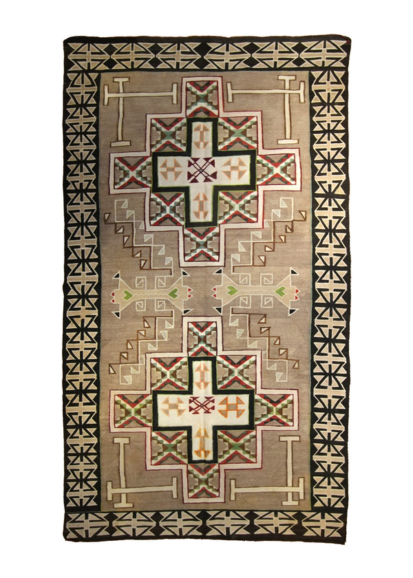 A19322 Native American Rug Navajo Handmade Area Antique Tribal 5'7'' x 9'5'' -6x9- Whites Beige Black Geometric Design