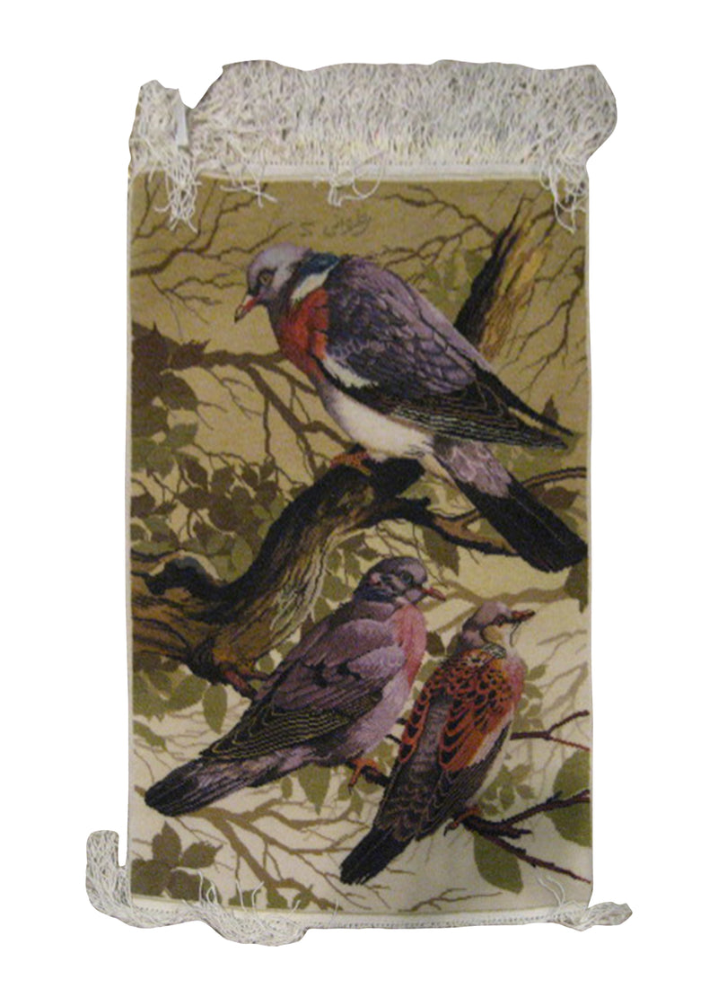 A19327 Persian Rug Tabriz Handmade Area Traditional 1'6'' x 2'3'' -2x2- Whites Beige Purple Pictorial Animals Design