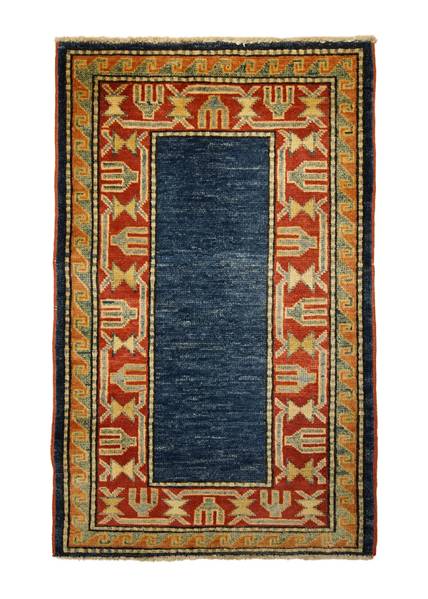 A19363 Oriental Rug Pakistani Handmade Area Transitional Tribal 2'1'' x 3'4'' -2x3- Blue Red Ghazni Kazak Geometric Design