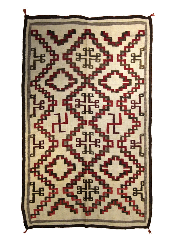 A19469 Native American Rug Navajo Handmade Area Tribal Antique 4'7'' x 7'2'' -5x7- Whites Beige Brown Geometric Design