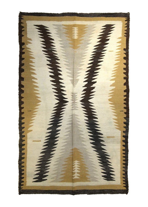 A19470 Native American Rug Navajo Handmade Area Tribal Antique 3'6'' x 5'6'' -4x6- Whites Beige Brown Yellow Gold Geometric Design