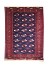 A19490 Persian Rug Turkmen Handmade Area Tribal 4'7'' x 6'1'' -5x6- Blue Red Geometric Design
