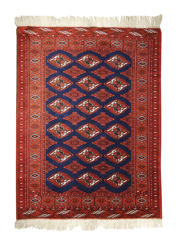 A19491 Persian Rug Turkmen Handmade Area Tribal 4'6'' x 5'11'' -5x6- Blue Red Geometric Design