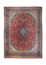 A19772 Persian Rug Kashan Handmade Area Traditional 9'5'' x 12'8'' -9x13- Red Blue Floral Toranj Mehrab Design