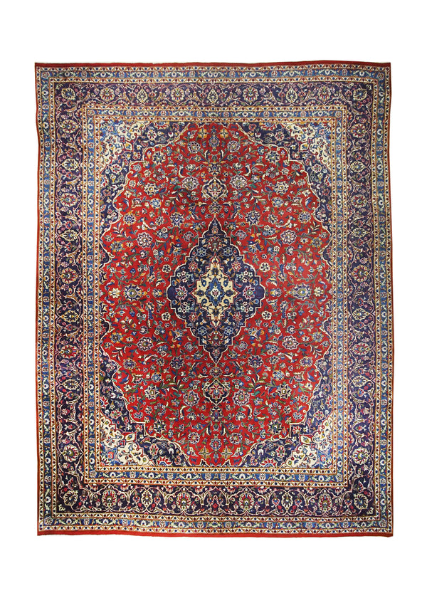 A19772 Persian Rug Kashan Handmade Area Traditional 9'5'' x 12'8'' -9x13- Red Blue Floral Toranj Mehrab Design