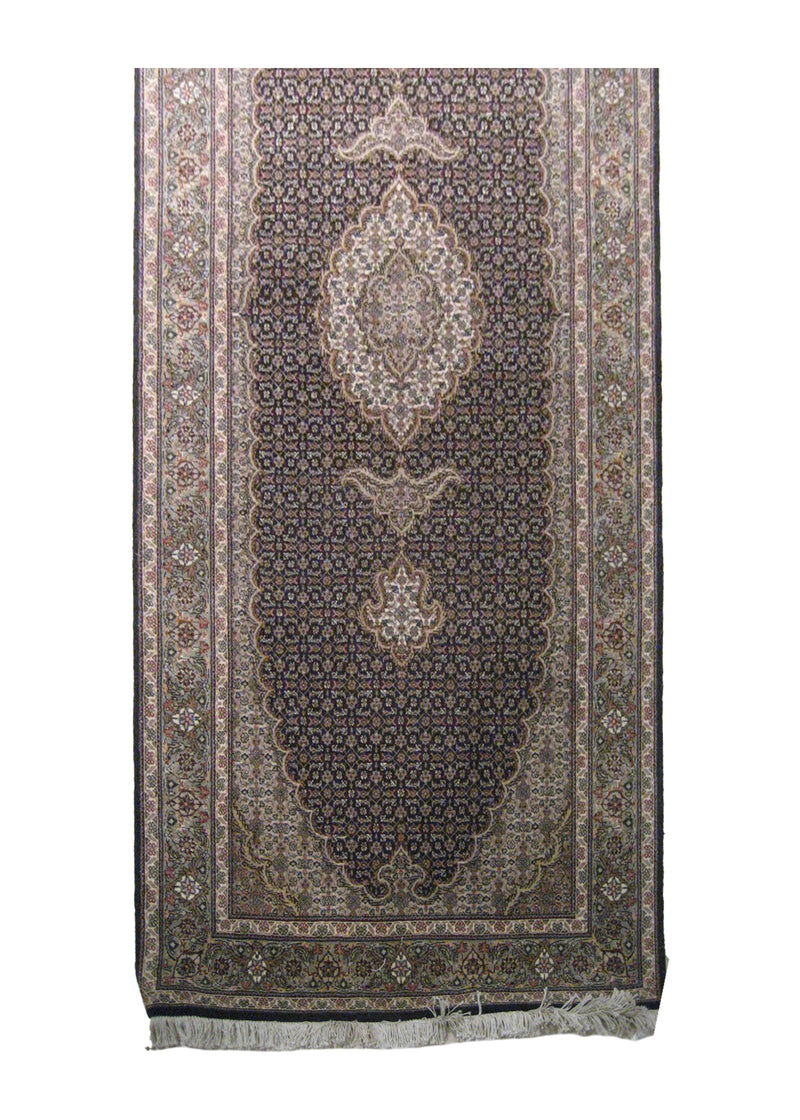 A19856 Persian Rug Tabriz Handmade Runner Traditional 2'9'' x 6'10'' -3x7- Blue Green Whites Beige Mahi Fish Floral Design