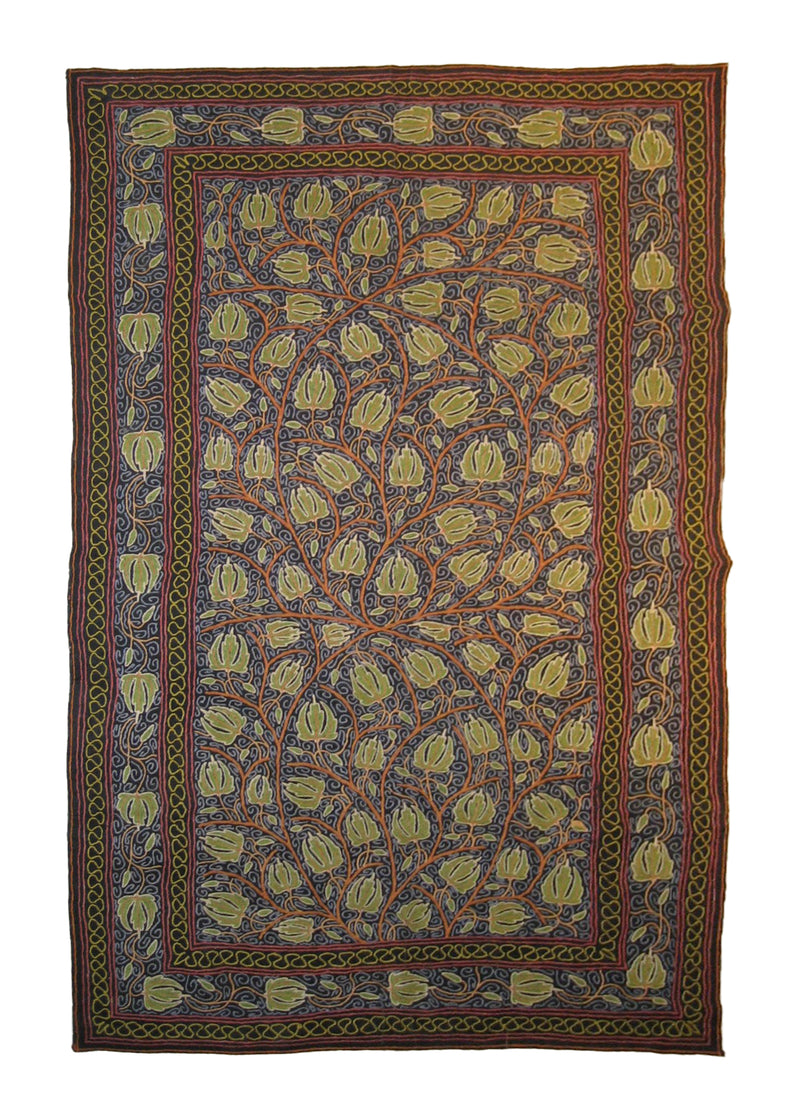 A19857 Oriental Rug Kashmiri Handmade Area Traditional 4'2'' x 7'1'' -4x7- Blue Whites Beige Tapestry Floral Design