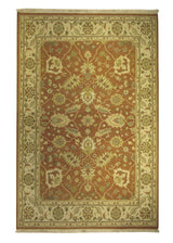 A19869 Oriental Rug Indian Handmade Area Transitional 5'10'' x 8'10'' -6x9- Red Whites Beige Green Soumak Design
