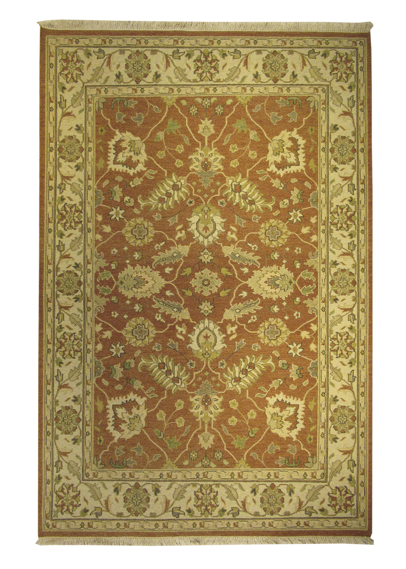 A19869 Oriental Rug Indian Handmade Area Transitional 5'10'' x 8'10'' -6x9- Red Whites Beige Green Soumak Design