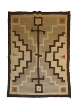 A19906 Native American Rug Navajo Handmade Area Tribal Antique 3'9'' x 5'2'' -4x5- Gray Brown Whites Beige Storm Geometric Design