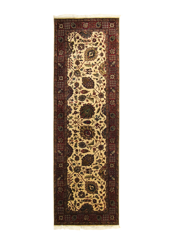 A19910 Oriental Rug Indian Handmade Runner Traditional 2'7'' x 8'2'' -3x8- Whites Beige Red Floral Design