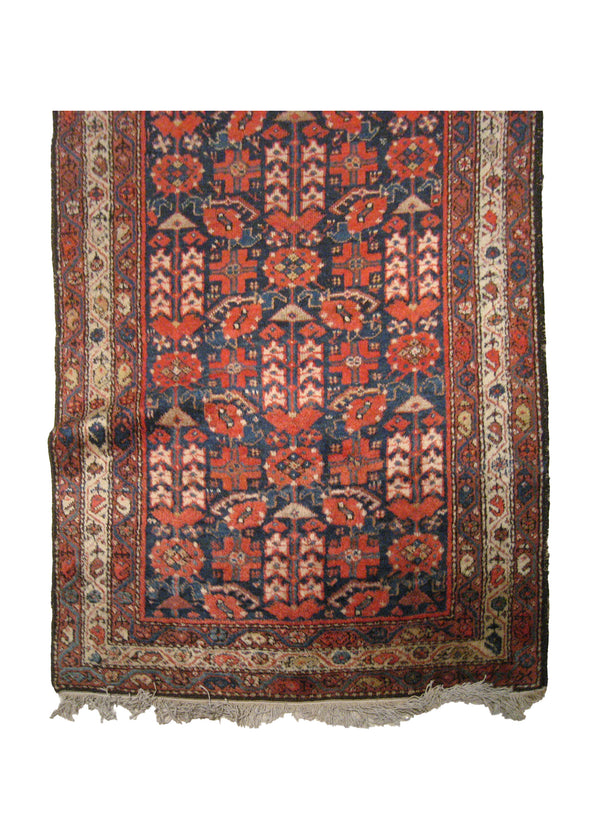 A19923 Persian Rug Malayer Handmade Runner Tribal Antique 3'6'' x 11'10'' -4x12- Red Blue Geometric Design