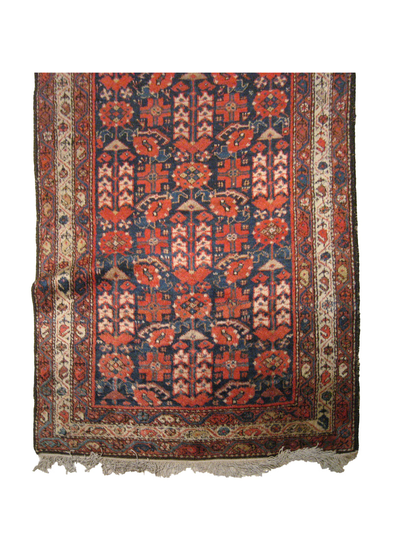 A19923 Persian Rug Malayer Handmade Runner Tribal Antique 3'6'' x 11'10'' -4x12- Red Blue Geometric Design