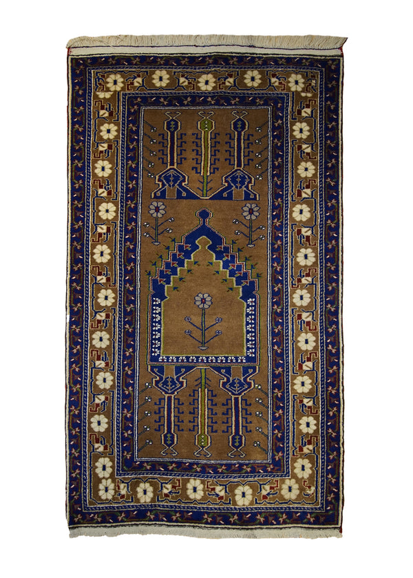 A19936 Oriental Rug Turkish Handmade Area Tribal 3'9'' x 6'2'' -4x6- Brown Blue Geometric Design