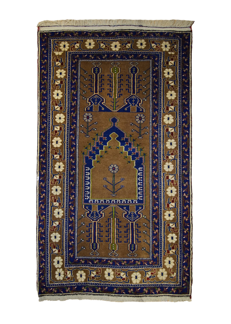 A19936 Oriental Rug Turkish Handmade Area Tribal 3'9'' x 6'2'' -4x6- Brown Blue Geometric Design