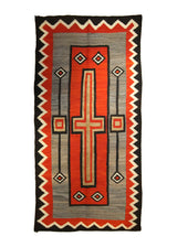A19993 Native American Rug Navajo Handmade Area Tribal Antique 4'12'' x 10'0'' -5x10- Red Gray Whites Beige Crystal Geometric Design