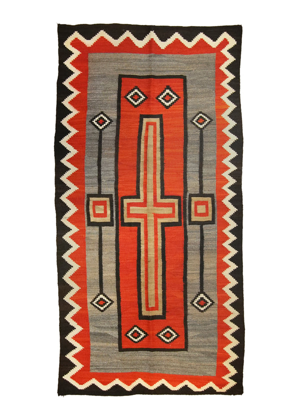 A19993 Native American Rug Navajo Handmade Area Tribal Antique 5'0'' x 10'0'' -5x10- Red Gray Whites Beige Crystal Geometric Design.jpg