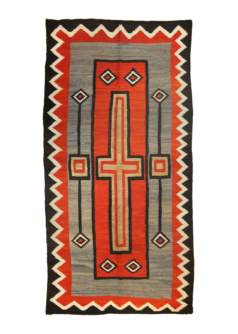 A19993 Native American Rug Navajo Handmade Area Tribal Antique 5'0'' x 10'0'' -5x10- Red Gray Whites Beige Crystal Geometric Design.jpg