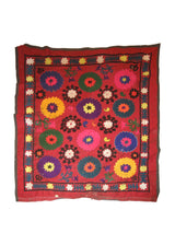 A19997 Oriental Rug Uzbek Handmade Area Antique 3'10'' x 4'6'' -4x5- Red Green Tapestry Kilim Floral Design