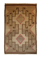 A20004 Native American Rug Navajo Handmade Area Tribal Antique 3'8'' x 5'9'' -4x6- Gray Brown Geometric Design