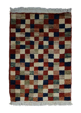 A20047 Oriental Rug Pakistani Handmade Area Transitional 1'4'' x 2'0'' -1x2- Multi-color Red Antique Washed Geometric Checkered Design