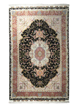A20062 Persian Rug Tabriz Handmade Area Traditional 6'5'' x 9'8'' -6x10- Black Pink Floral Naghsh Design