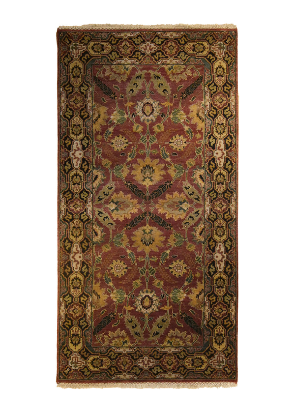 A20067 Oriental Rug Indian Handmade Runner Traditional 3'2'' x 6'2'' -3x6- Red Black Tea Washed Floral Jaipur Design