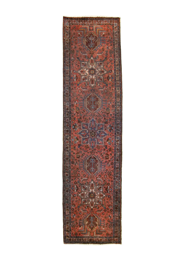 A20122 Caucasian Rug Azerbaijan Handmade Runner Tribal Vintage 3'4'' x 12'10'' -3x13- Red Geometric Design