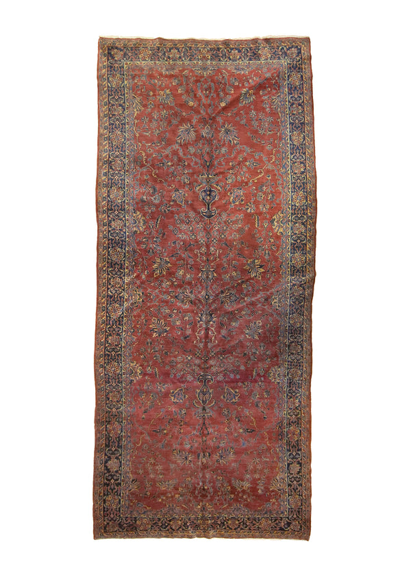 A20126 Persian Rug Sarouk Handmade Runner Traditional 6'6'' x 15'0'' -7x15- Red Floral Design
