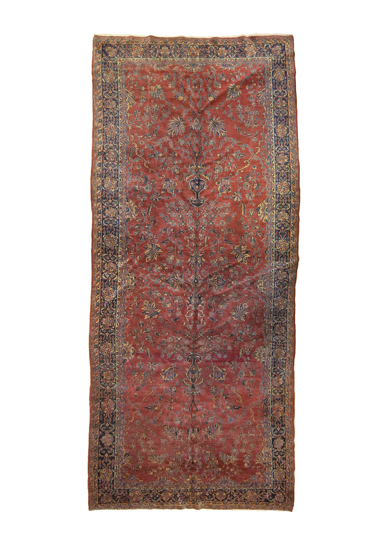 A20126 Persian Rug Sarouk Handmade Runner Traditional 6'6'' x 15'0'' -7x15- Red Floral Design