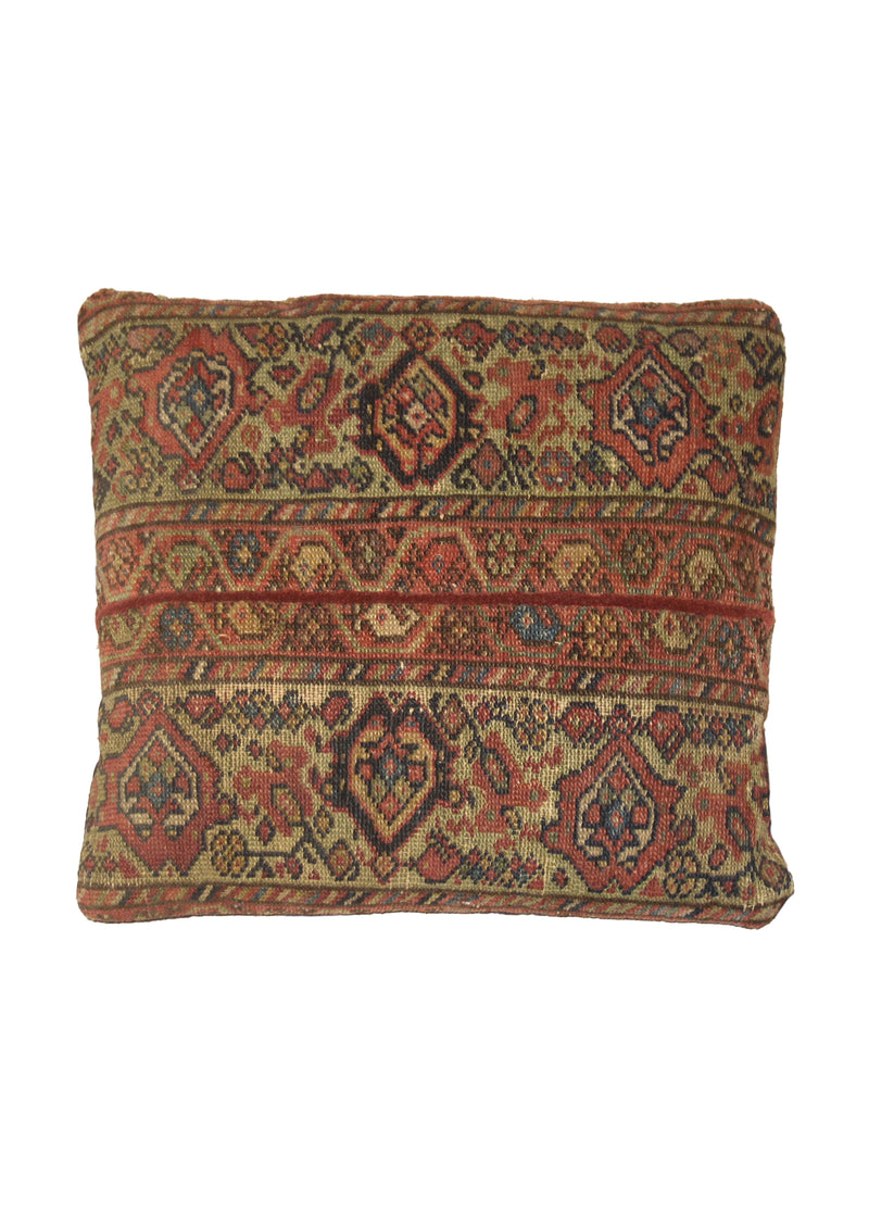 A20133 Persian Rug Malayer Handmade Pillow Antique 1'4'' x 1'5'' -1x1- Red Whites Beige Geometric Design