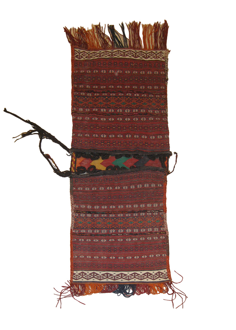 A20158 Persian Rug Turkmen Handmade Saddle Tribal 1'9'' x 4'10'' -2x5- Red Saddle Bag Geometric Design