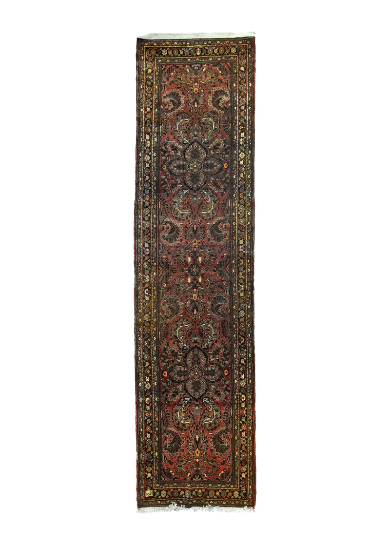 A20188 Persian Rug Hamadan Handmade Runner Tribal 3'7'' x 14'0'' -4x14- Red Geometric Design.jpg