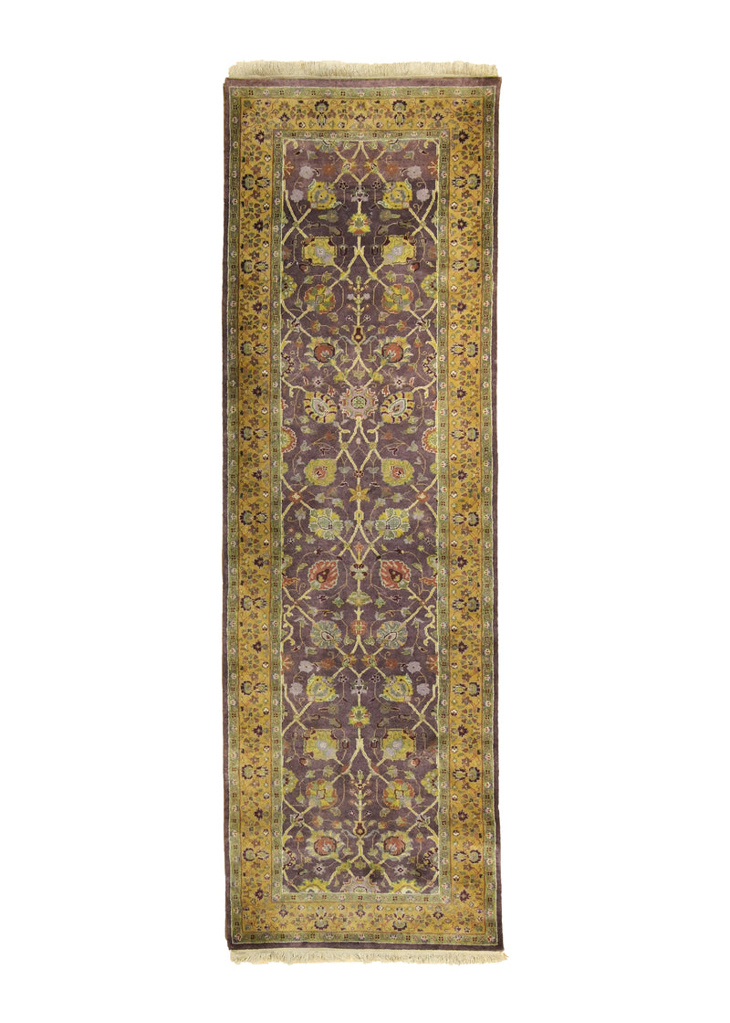 A20190 Oriental Rug Indian Handmade Runner Transitional 2'5'' x 7'9'' -2x8- Purple Yellow Gold Tea Washed Design