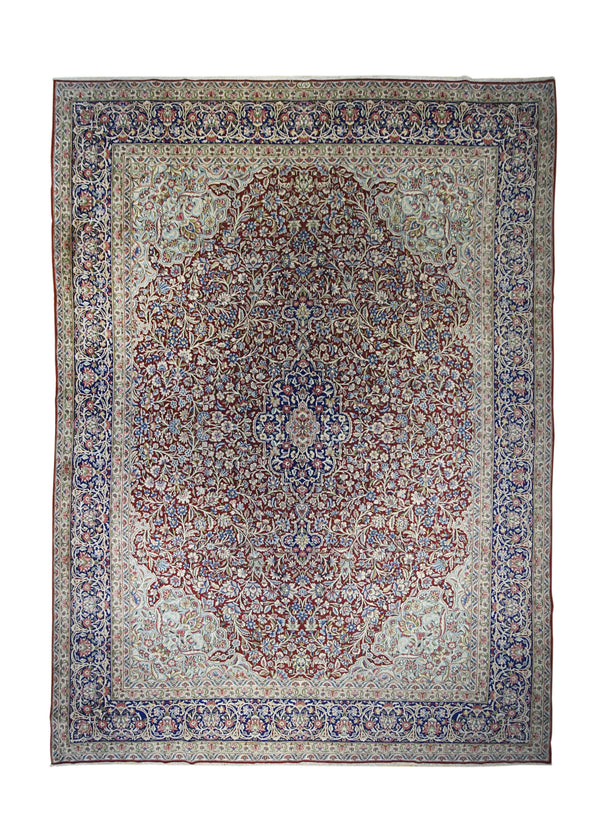 A20204 Persian Rug Kerman Handmade Area Traditional Vintage 9'9'' x 13'2'' -10x13- Red Blue Green Floral Design