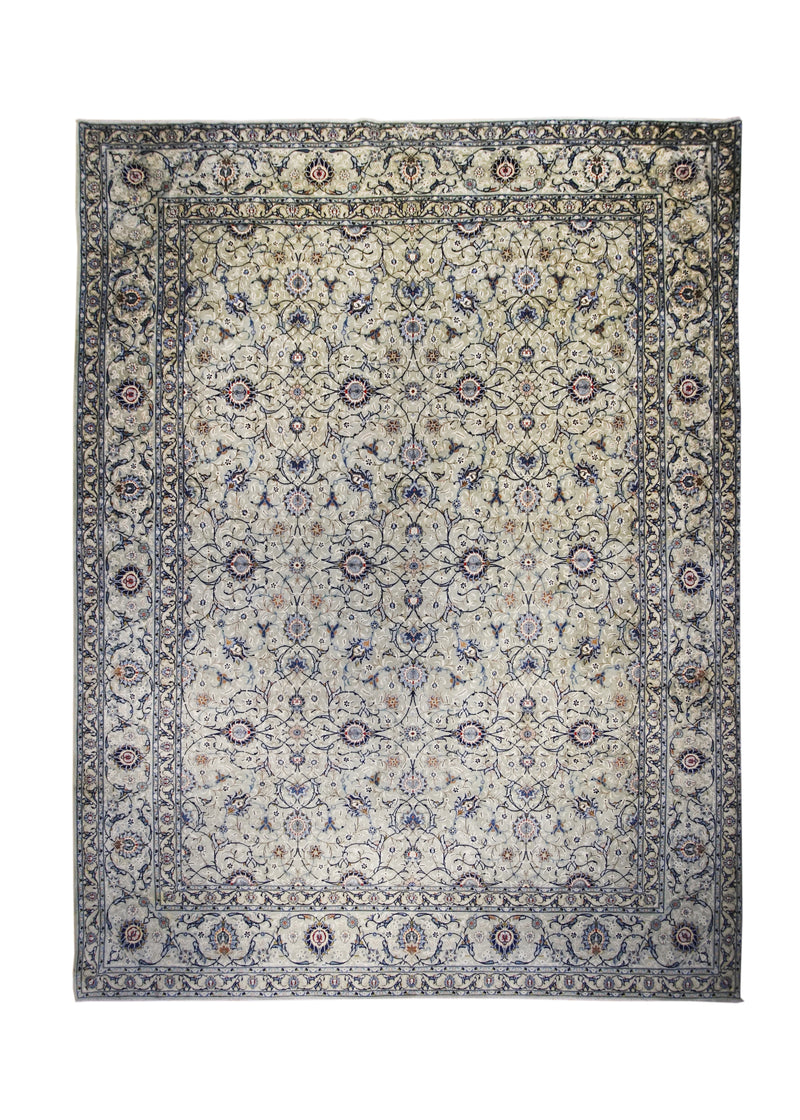 A20209 Persian Rug Kashan Handmade Area Traditional 11'0'' x 14'4'' -11x14- Green Blue Floral Design