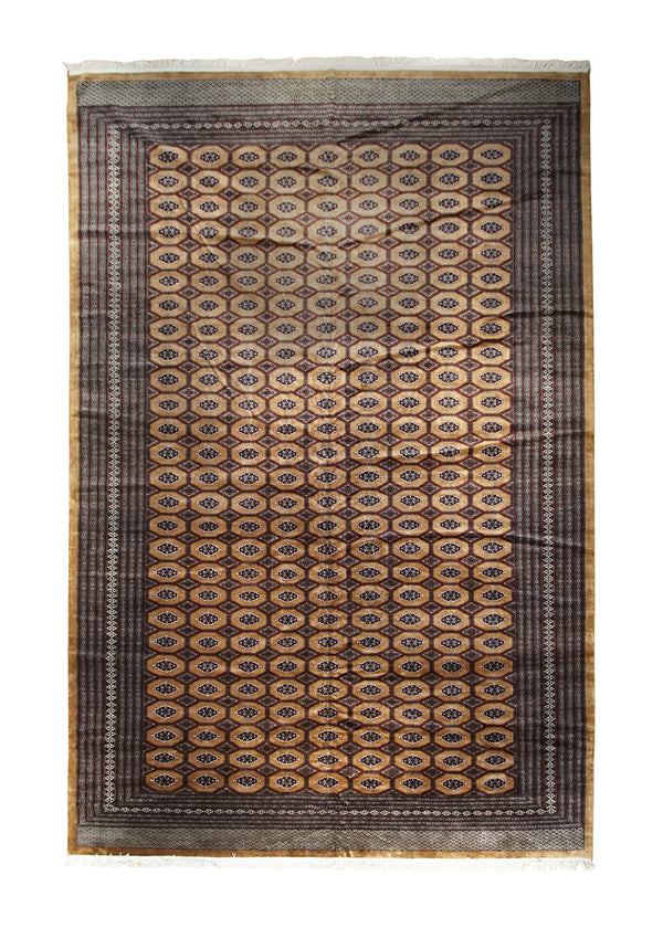 A20401 Oriental Rug Indian Handmade Area Tribal 12'0'' x 17'10'' -12x18- Brown Whites Beige Bokhara Geometric Design