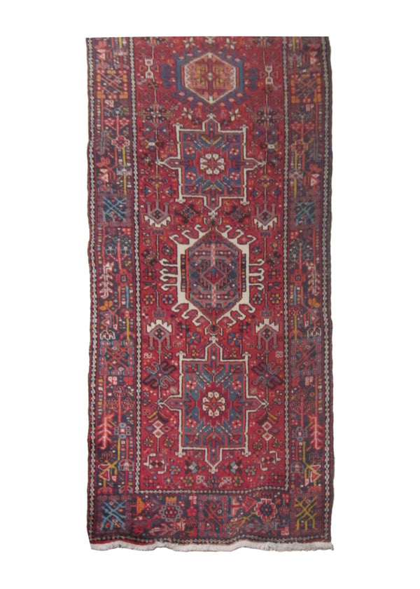 A20458 Persian Rug Gharajeh Handmade Runner Tribal 3'5'' x 12'7'' -3x13- Red Blue Geometric Design