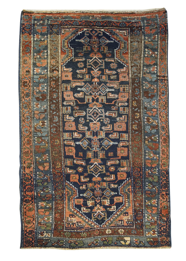 A20461 Persian Rug Kurdistan Handmade Area Tribal Antique 4'8'' x 6'6'' -5x7- Blue Red Geometric Design