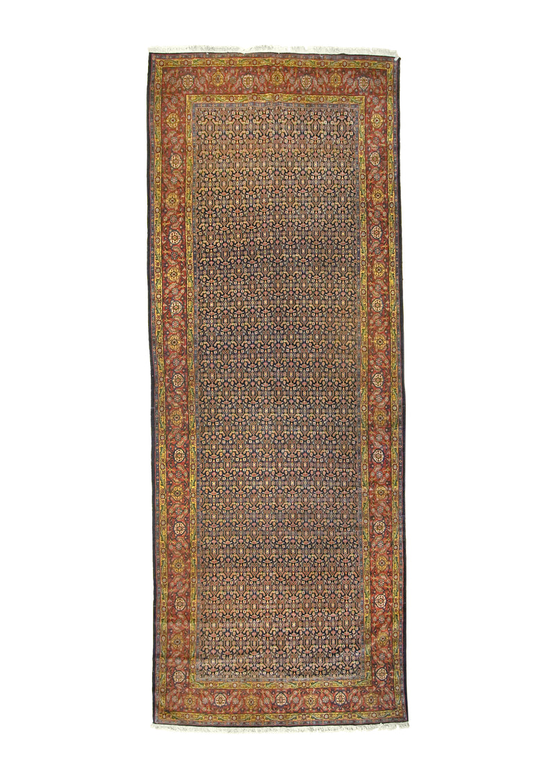 A20558 Persian Rug Senneh Handmade Runner Antique Traditional 6'5'' x 17'0'' -6x17- Blue Red Yellow Gold Mahi Fish Herati Design