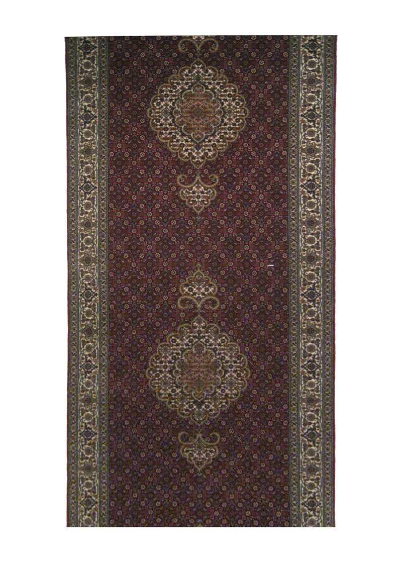 A20607 Persian Rug Tabriz Handmade Runner Traditional 2'8'' x 13'4'' -3x13- Red Whites Beige Mahi Fish Floral Design