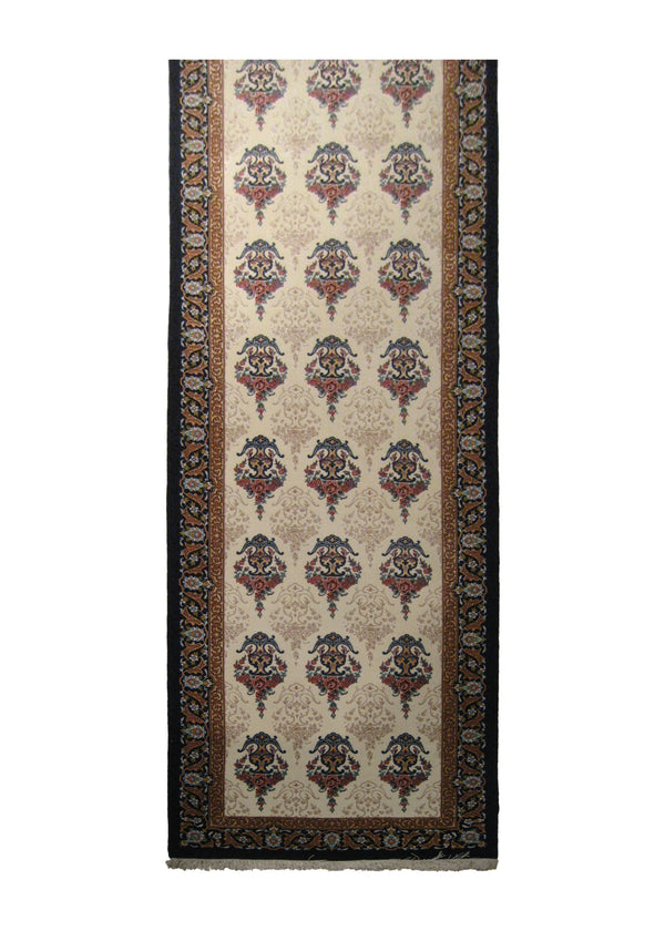 A20619 Persian Rug Isfahan Handmade Runner Traditional 2'4'' x 10'0'' -2x10- Whites Beige Blue Floral Design