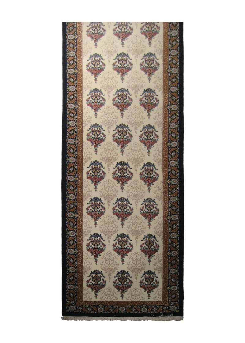 A20619 Persian Rug Isfahan Handmade Runner Traditional 2'4'' x 10'0'' -2x10- Whites Beige Blue Floral Design