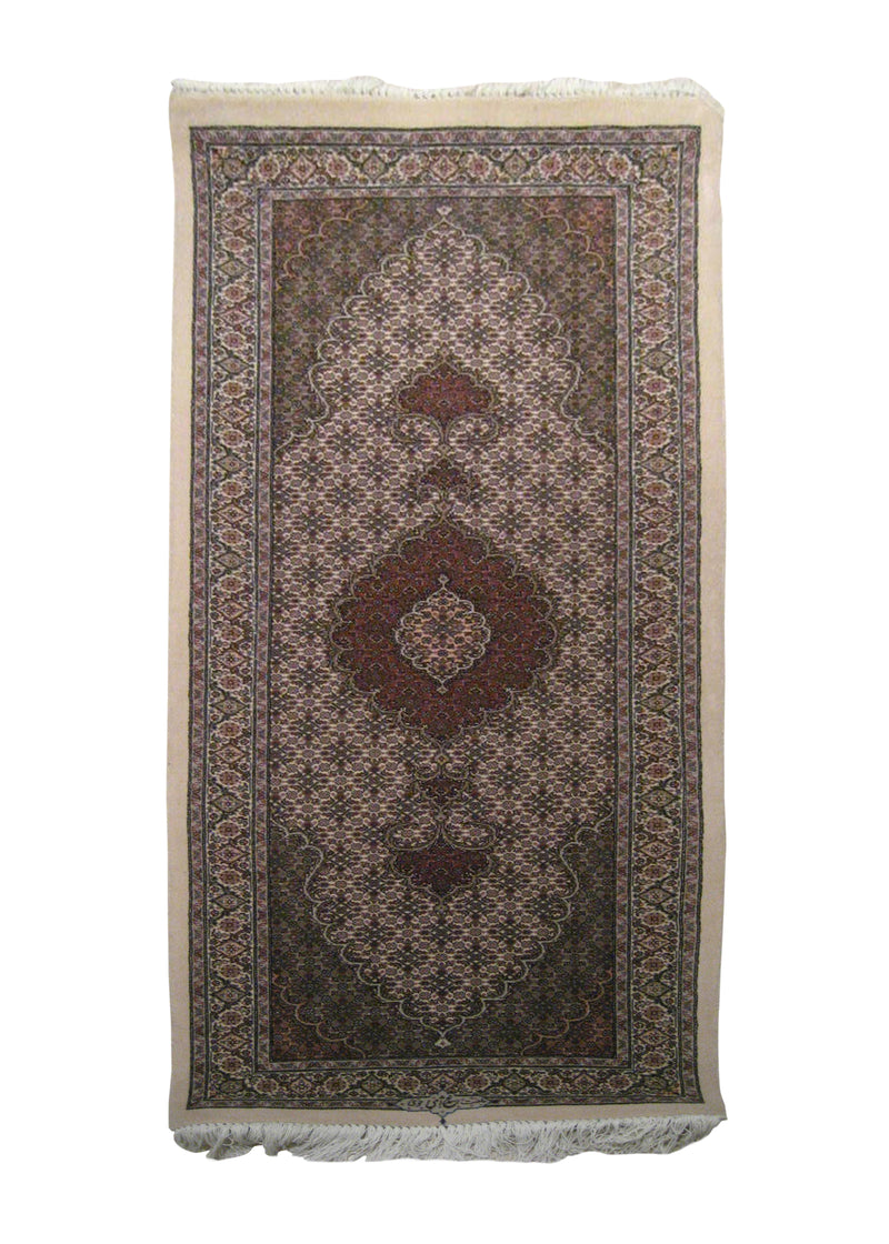 A20634 Persian Rug Tabriz Handmade Runner Traditional 2'1'' x 5'6'' -2x6- Whites Beige Green Red Mahi Fish Floral Design