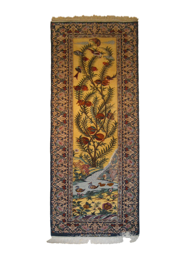 A20635 Persian Rug Isfahan Handmade Runner Traditional 2'4'' x 7'7'' -2x8- Yellow Gold Blue Multi-color Tree of Life Design